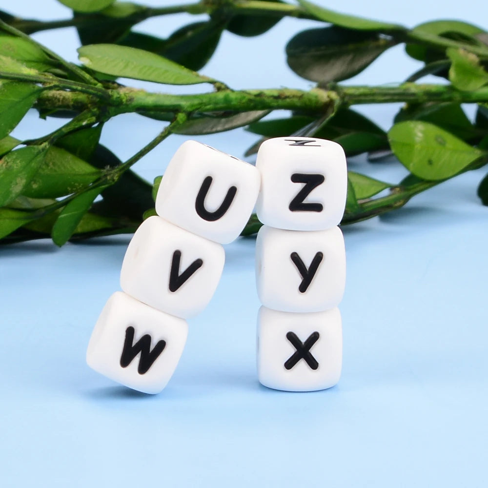 LOFCA 40pcs Alphabet Silicone Letter Beads 12mm Teething Beads Food Grade Teether English Letters Baby Nursing for Teething