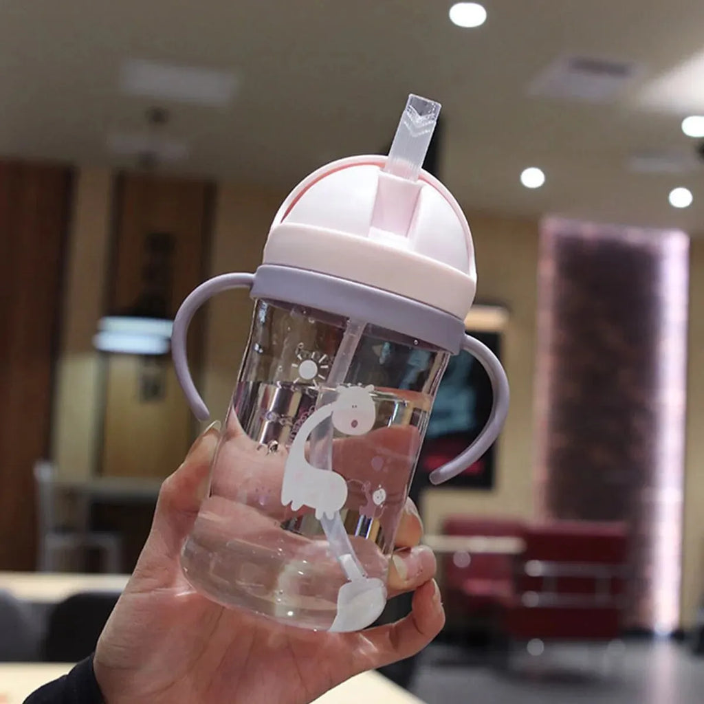 Kids Water Bottle 350ml Leak Proof Sippy Cup with Gravity Ball Straw Wide Mouth for Toddler Baby Cup Auto-Sealing Straw Cup