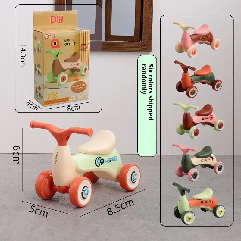 1Pcs Simulation Mini Cute Kids Balance Car Four-wheeled Baby Sliding Scooter Ornament Creative Assembly Children's Car Toy Gift