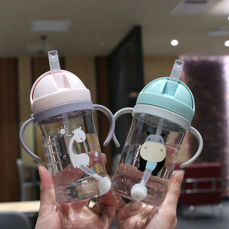 Kids Water Bottle 350ml Leak Proof Sippy Cup with Gravity Ball Straw Wide Mouth for Toddler Baby Cup Auto-Sealing Straw Cup