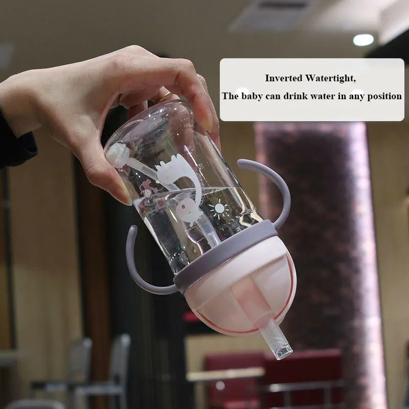 Kids Water Bottle 350ml Leak Proof Sippy Cup with Gravity Ball Straw Wide Mouth for Toddler Baby Cup Auto-Sealing Straw Cup