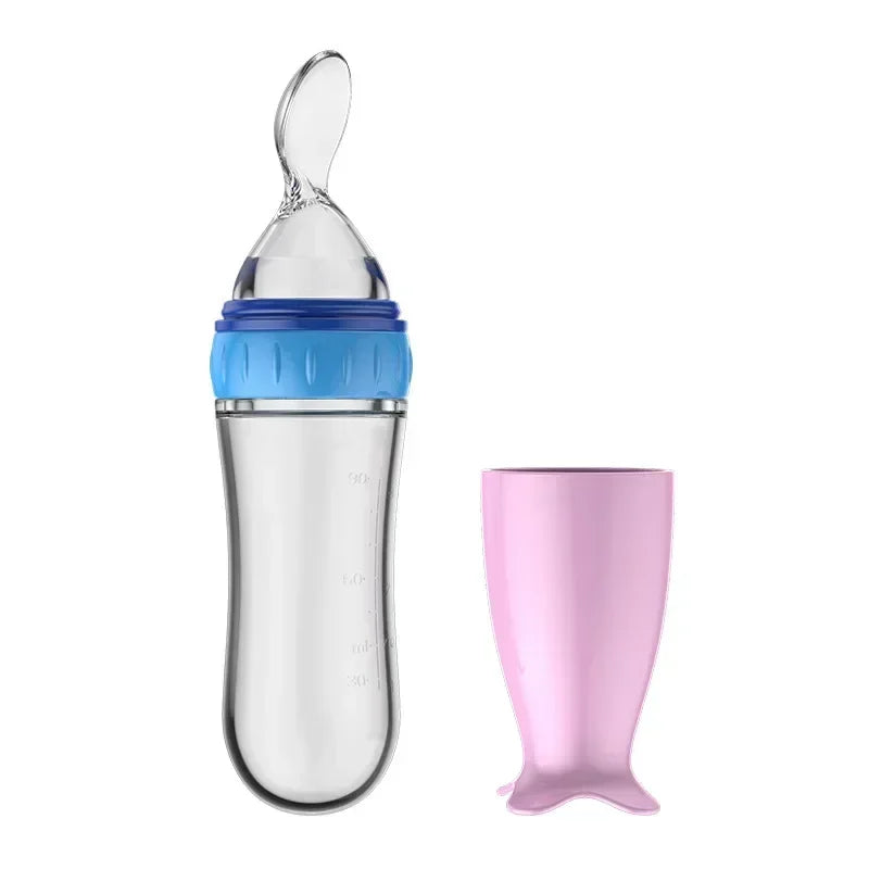 Safe Useful Silicone Baby Bottle With Spoon Food Supplement Rice Cereal Bottles Squeeze Spoon Milk Feeding Bottle Cup